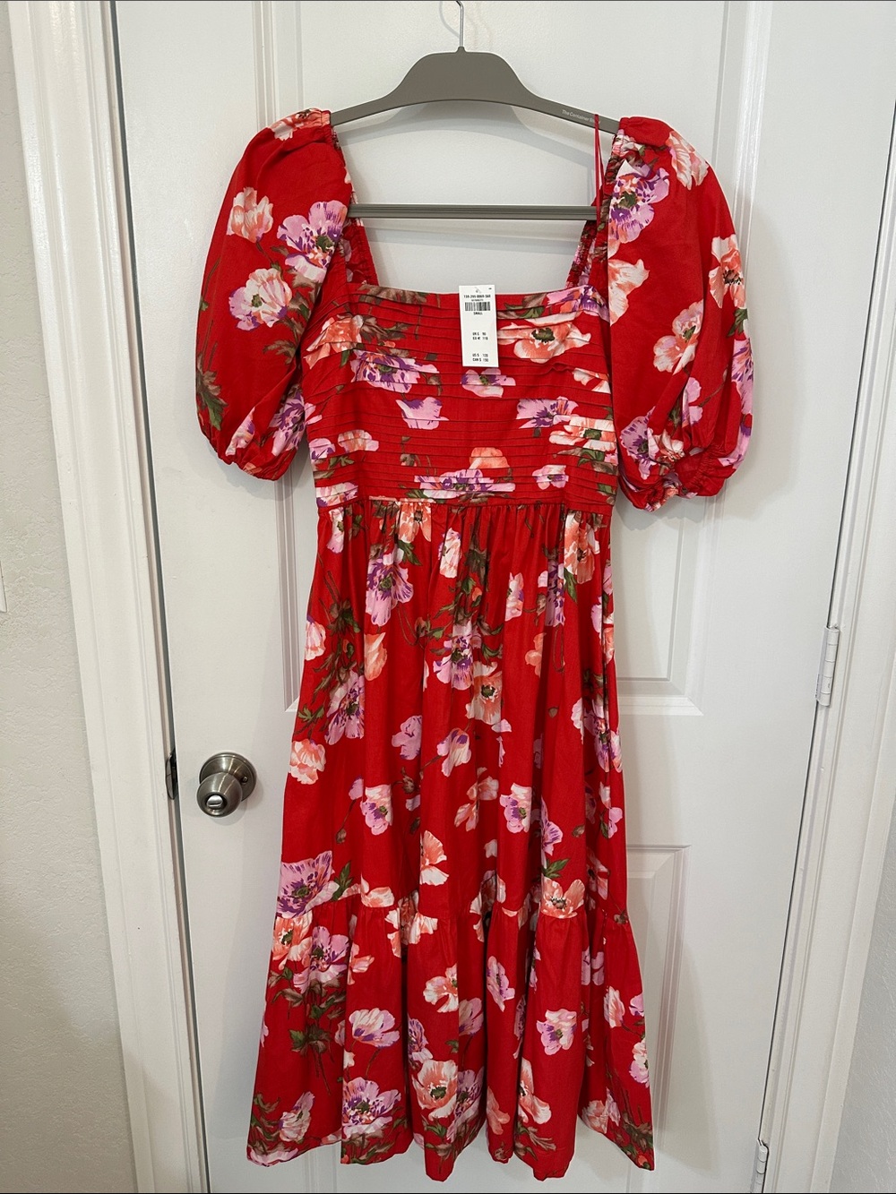Abercrombie & Fitch Red Floral Poplin Midi Dress